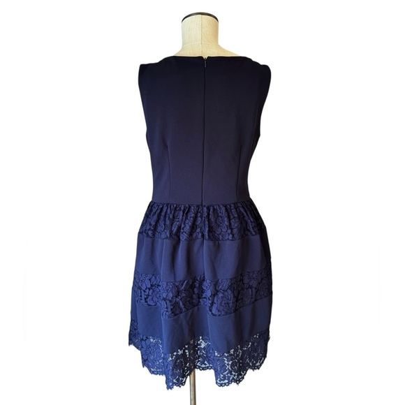 Betsey Johnson Navy Round Neck Floral Lace Fit And Flare Mini Dress Size 10 - Picture 2 of 7